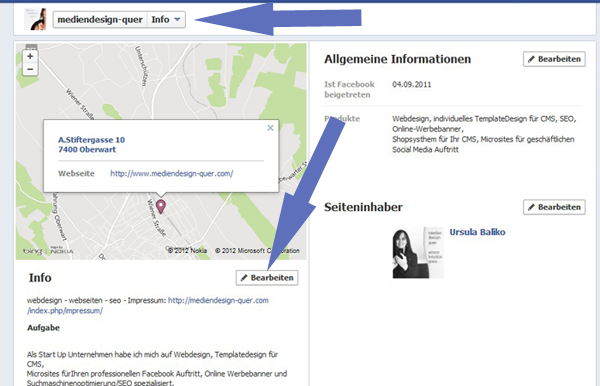 Info bearbeiten in Facebook Fanpage