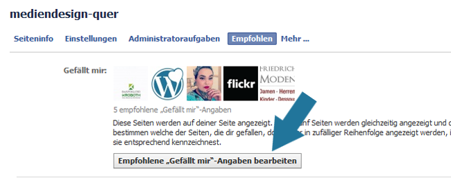 Facebook Fanpage Empfohlene Gefällt mir Angaben bearbeiten