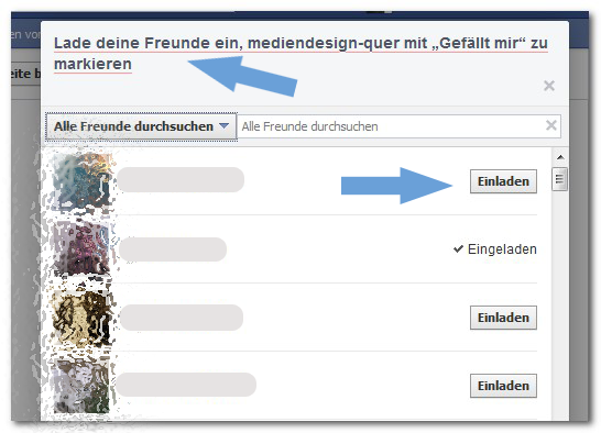 Facebook lade deine Freunde ein