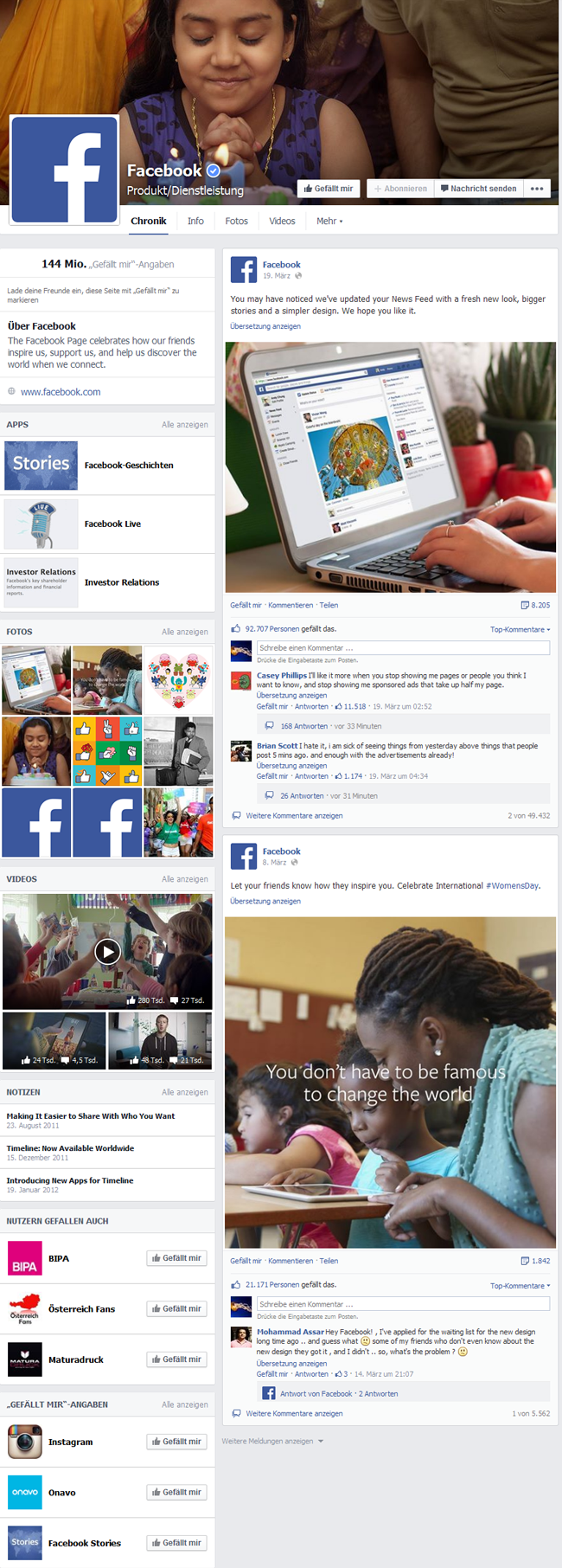 Neues Design für Facebook Fanpages