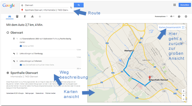 Neues Google Maps Routenbeschreibung