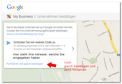 Adresse wird angezeigt