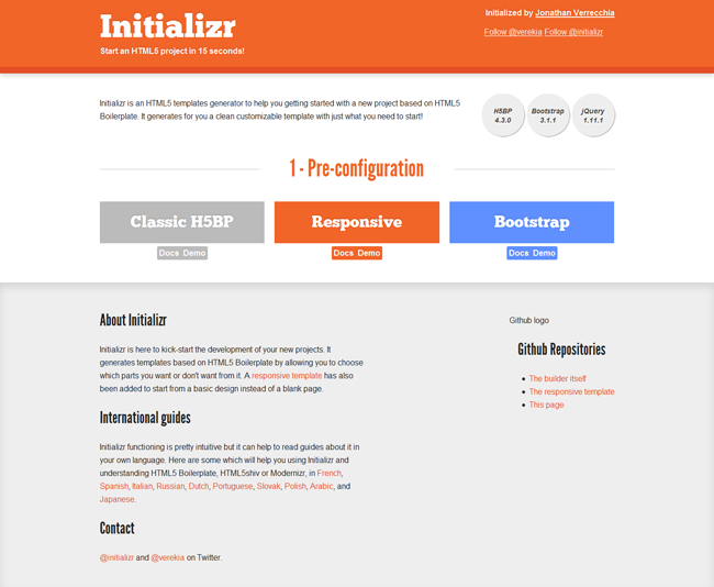 Initializr.com Webseite