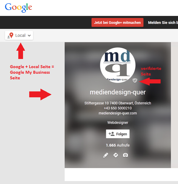 verifizierte Google+ Local Seite