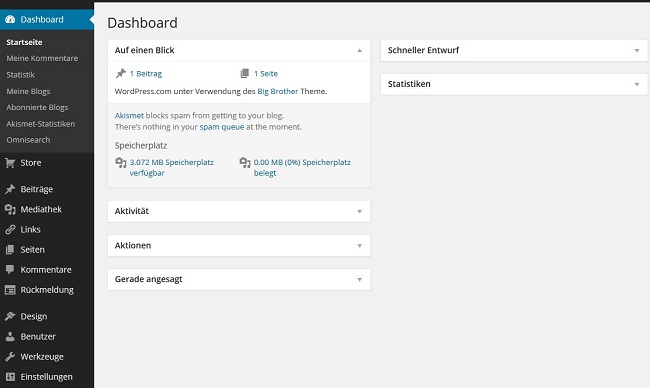 Backend von wordpress.com