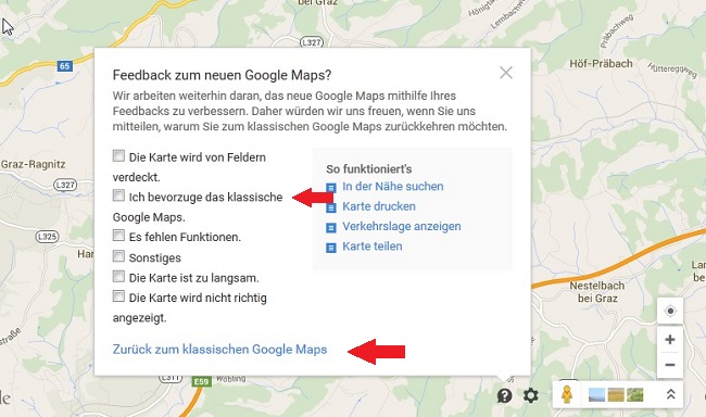 Feedback zu klassischer Google Maps