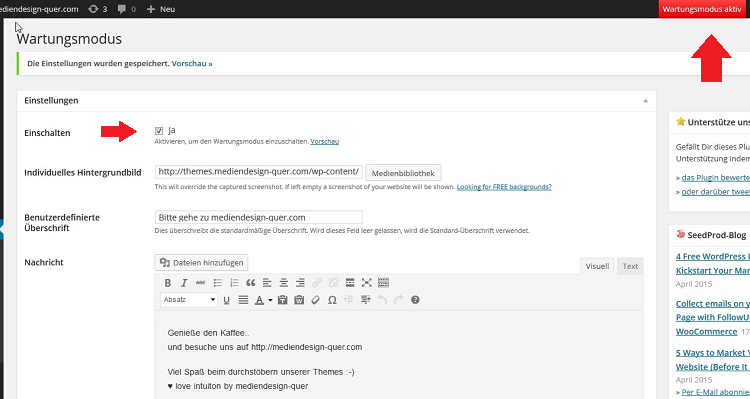 Wartungsmodus Oberfläche