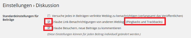 WordPress Standardeinstellung-Kommentare