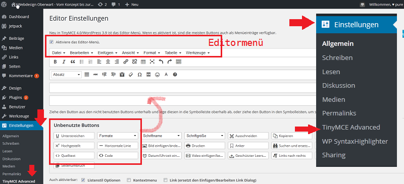 tinymce-advanced-oberfläche