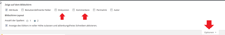 WordPress Anzeige Optionen