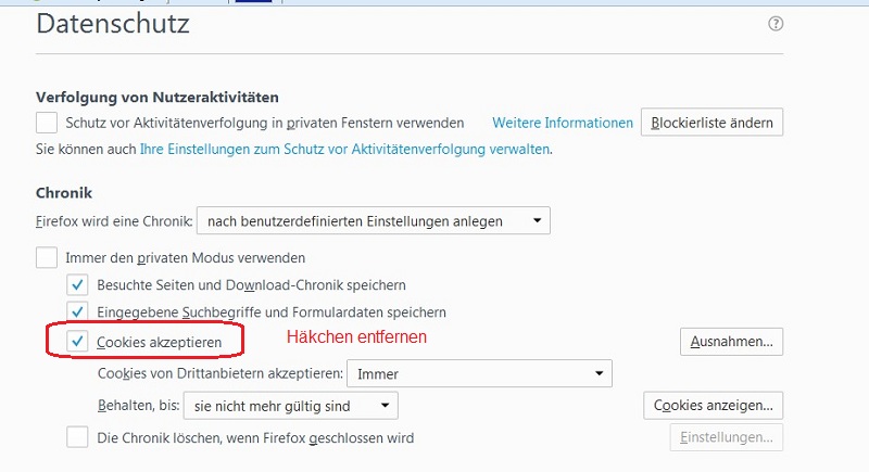 cookie einstellungen standard firefox