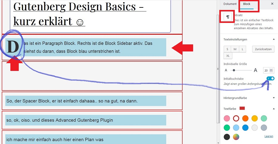 gutenberg-texteinstellungen